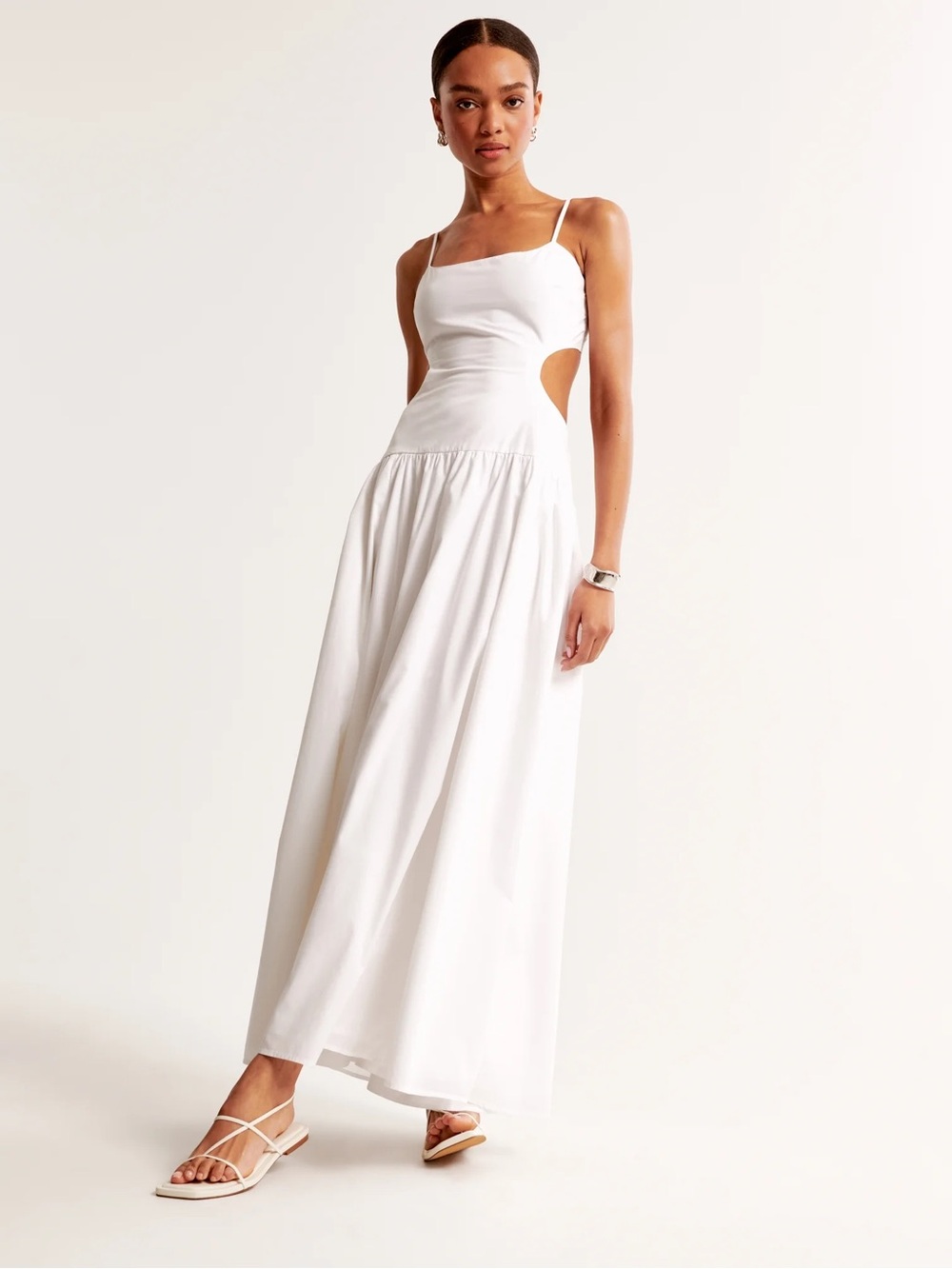 Abercrombie & Fitch White Waist Cutout Spaghetti-Strap Maxi Dress
